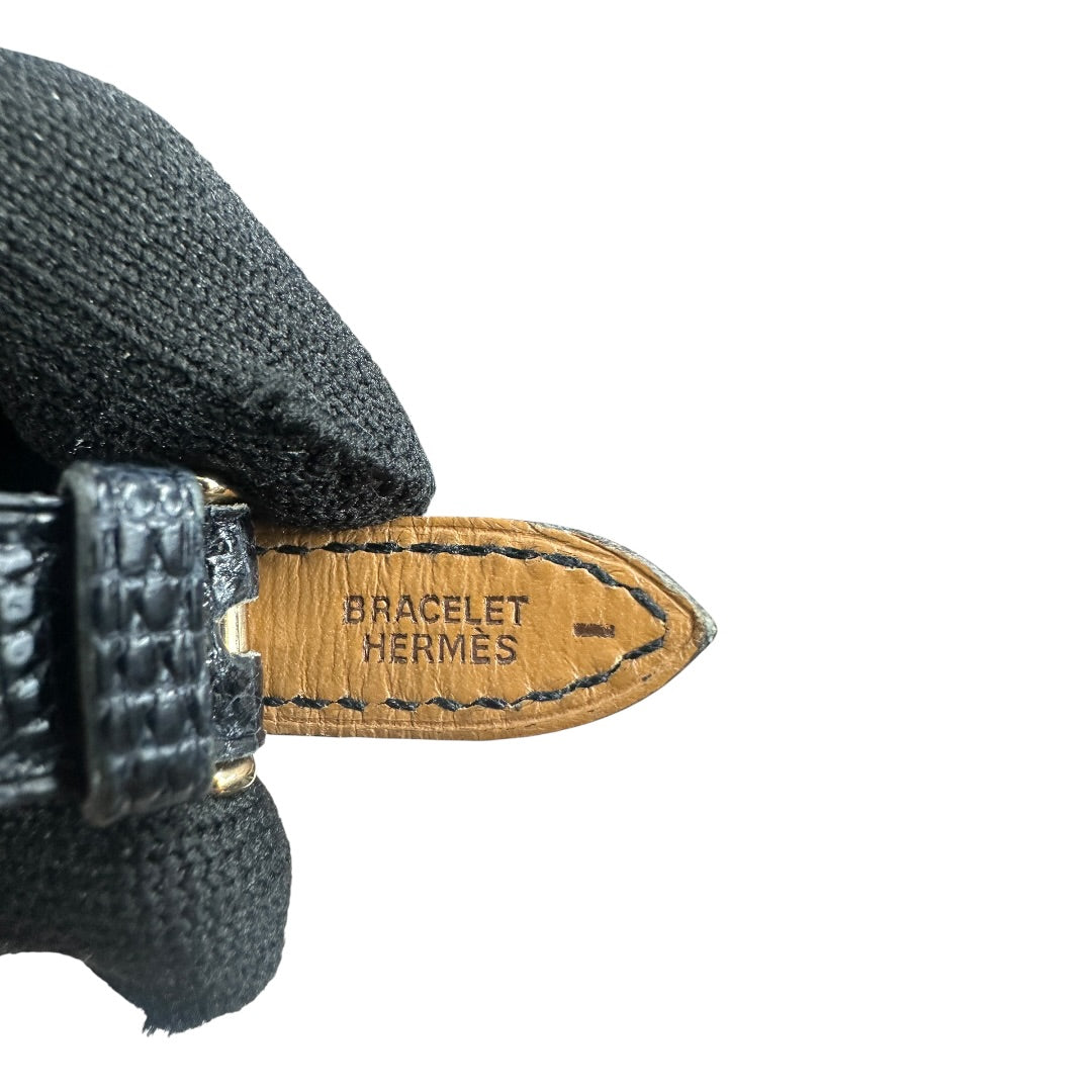 HERMES Lizard Kelly Watch Black Gold Hardware NJ106