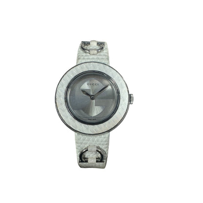 GUCCI Leather U-Play Watch White Silver Hardware NJ105