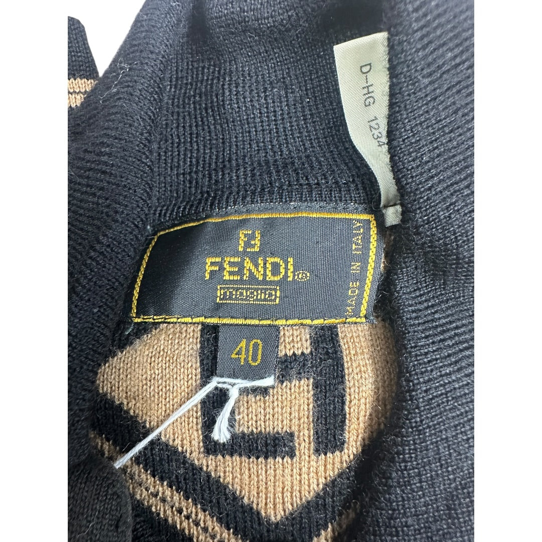 FENDI Zucca Knit Cardigan Black Beige NJ103