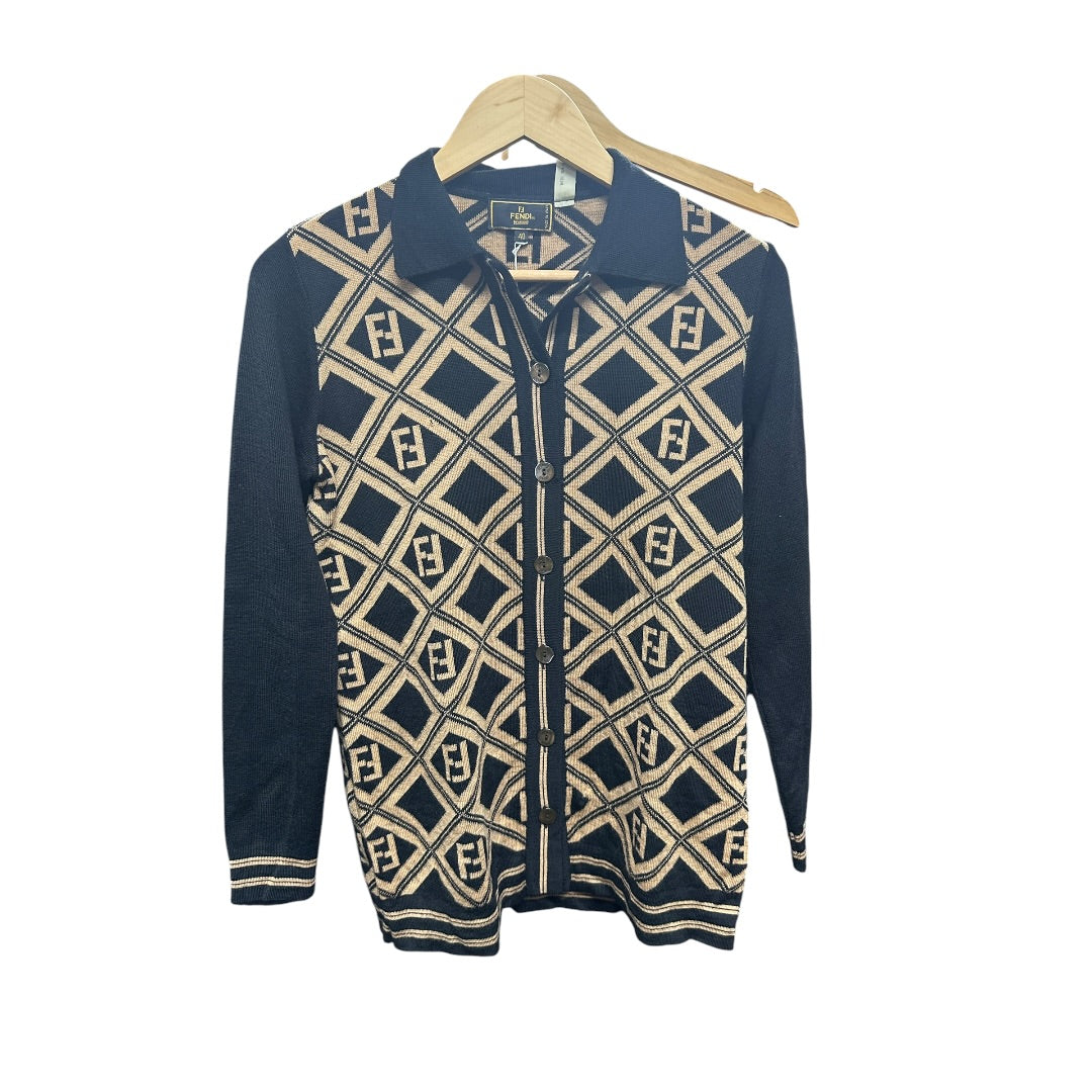 FENDI Zucca Knit Cardigan Black Beige NJ103