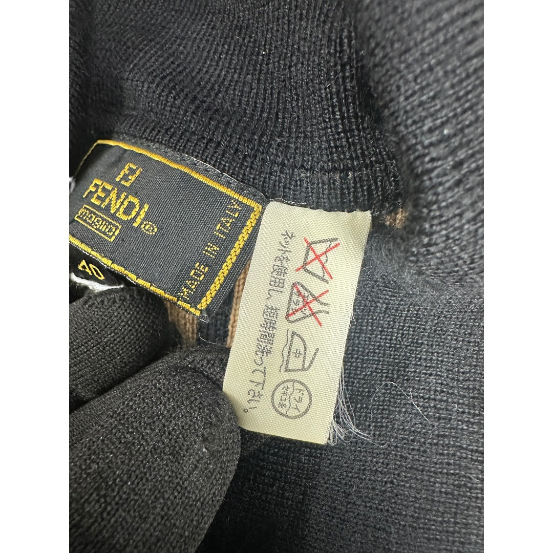 FENDI Zucca Knit Cardigan Black Beige NJ103