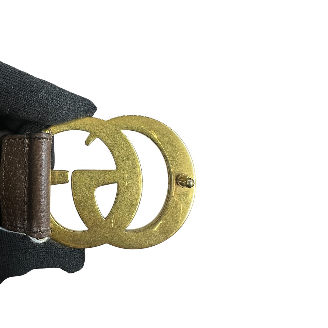 GUCCI Jumbo GG Marmont Belt Beige Brown Gold Hardware NJ102