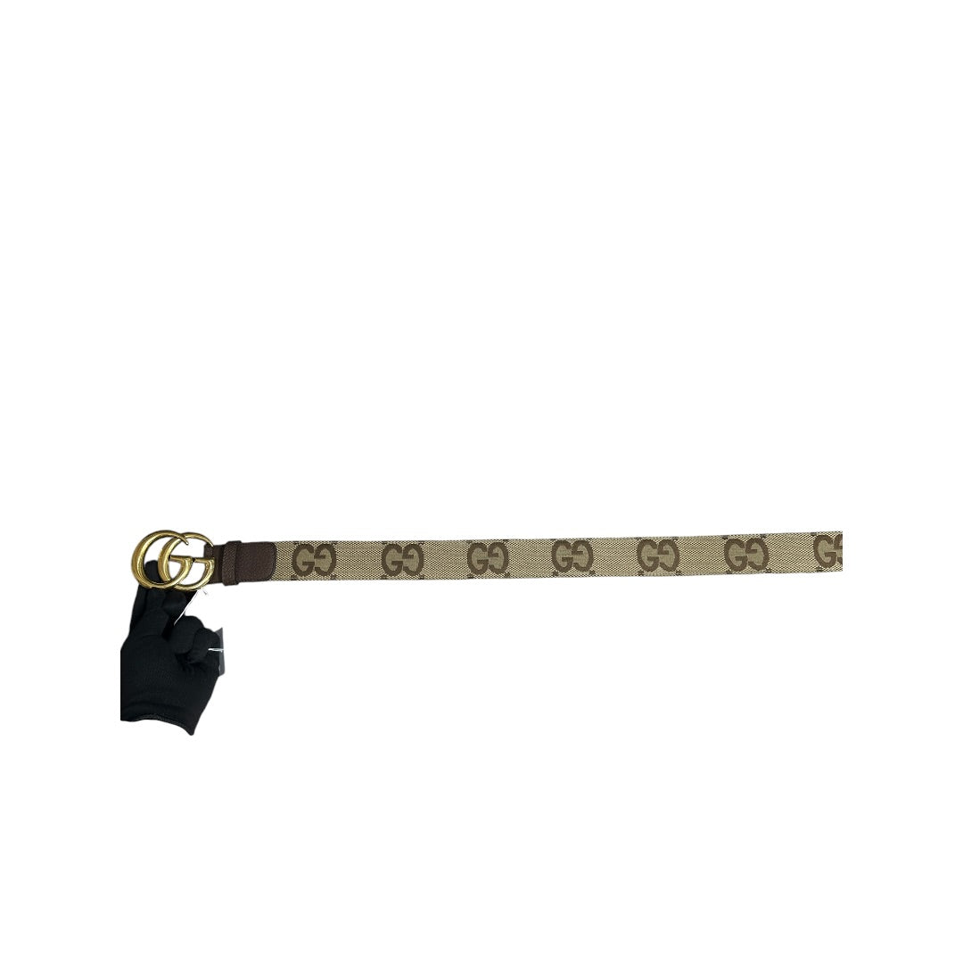 GUCCI Jumbo GG Marmont Belt Beige Brown Gold Hardware NJ102