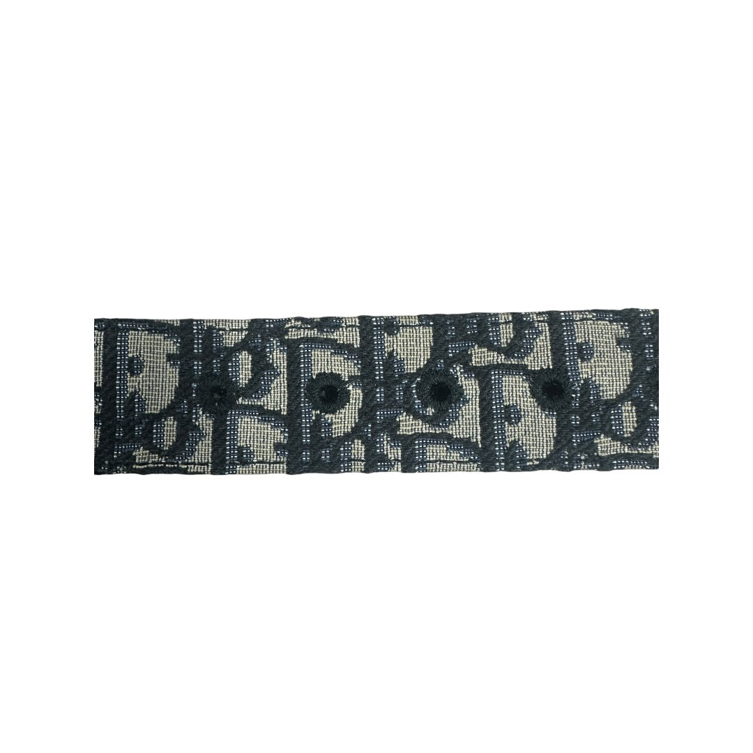 CHRISTIAN DIOR Oblique 30 Montaigne Belt Navy Silver Hardware NJ100