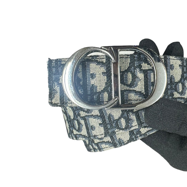 CHRISTIAN DIOR Oblique 30 Montaigne Belt Navy Silver Hardware NJ100