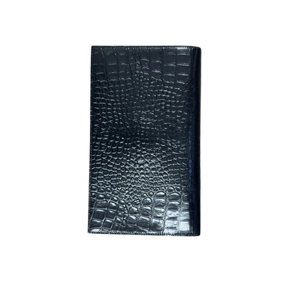 SAINT LAURENT Croc Embossed Leather Uptown Pouch Black Gold Hardware NJ99