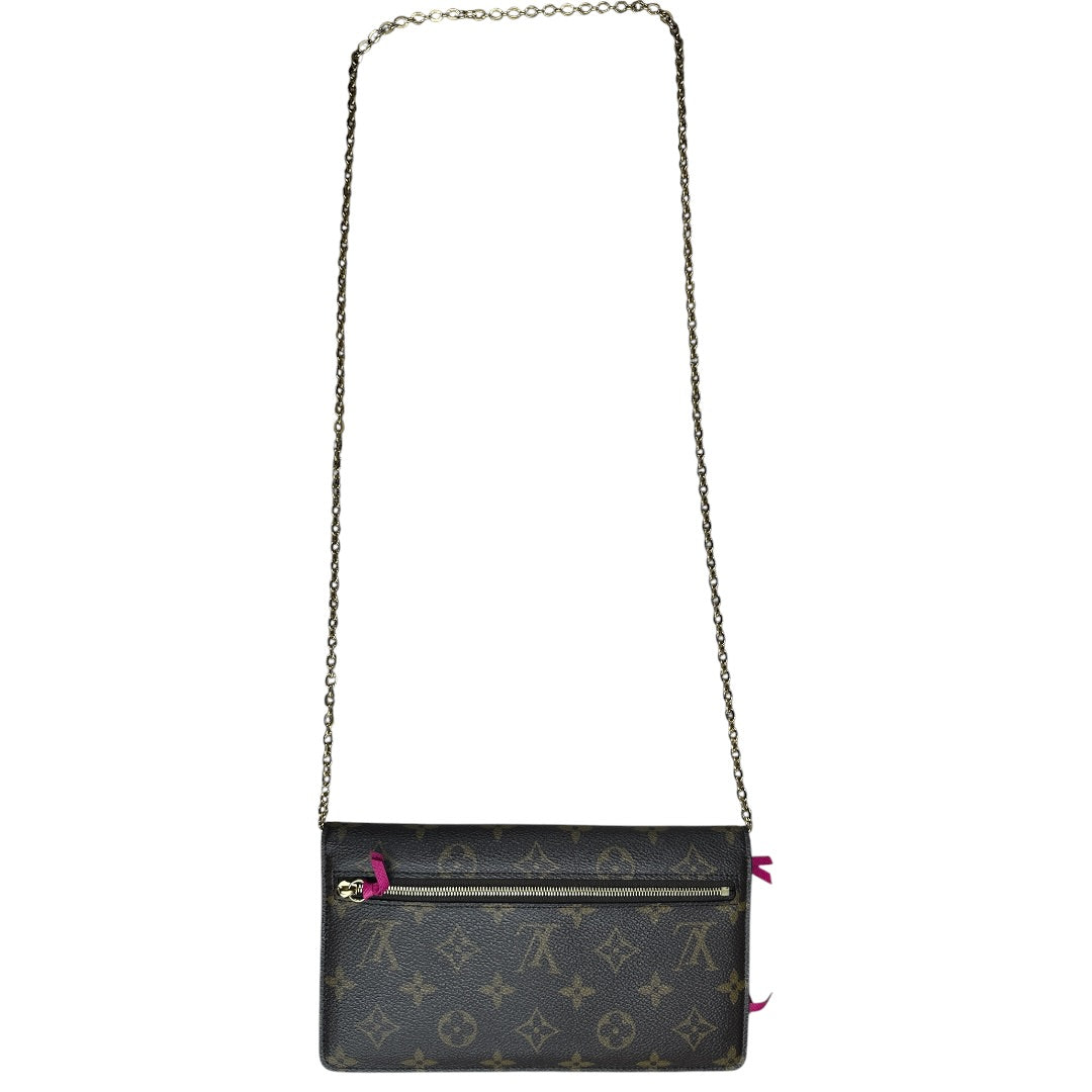 LOUIS VUITTON Monogram Pochette Weekend Chain Wallet Brown Gold Hardware NJ98