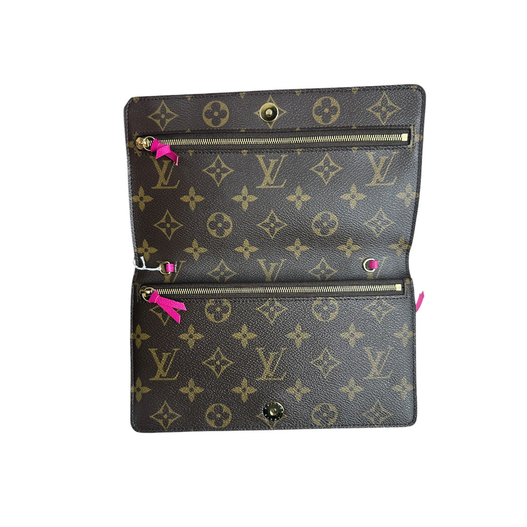 LOUIS VUITTON Monogram Pochette Weekend Chain Wallet Brown Gold Hardware NJ98