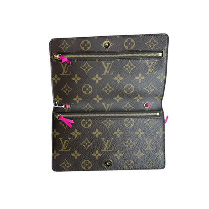LOUIS VUITTON Monogram Pochette Weekend Chain Wallet Brown Gold Hardware NJ98