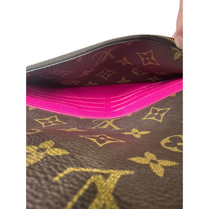 LOUIS VUITTON Monogram Pochette Weekend Chain Wallet Brown Gold Hardware NJ98