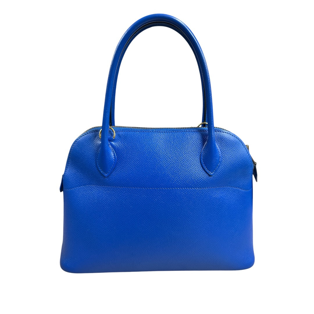 HERMES Courchevel Bolide Handbag Blue Gold Hardware HE485