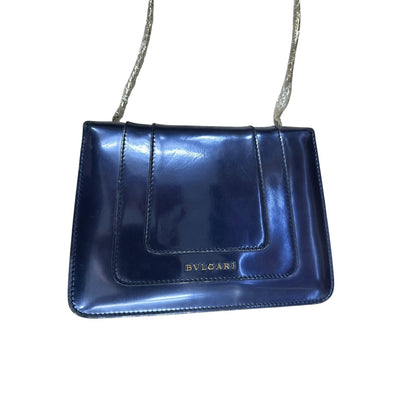 BVLGARI Metallic Calfskin Serpenti Forever Shoulder Bag Blue Light Gold Hardware BV66