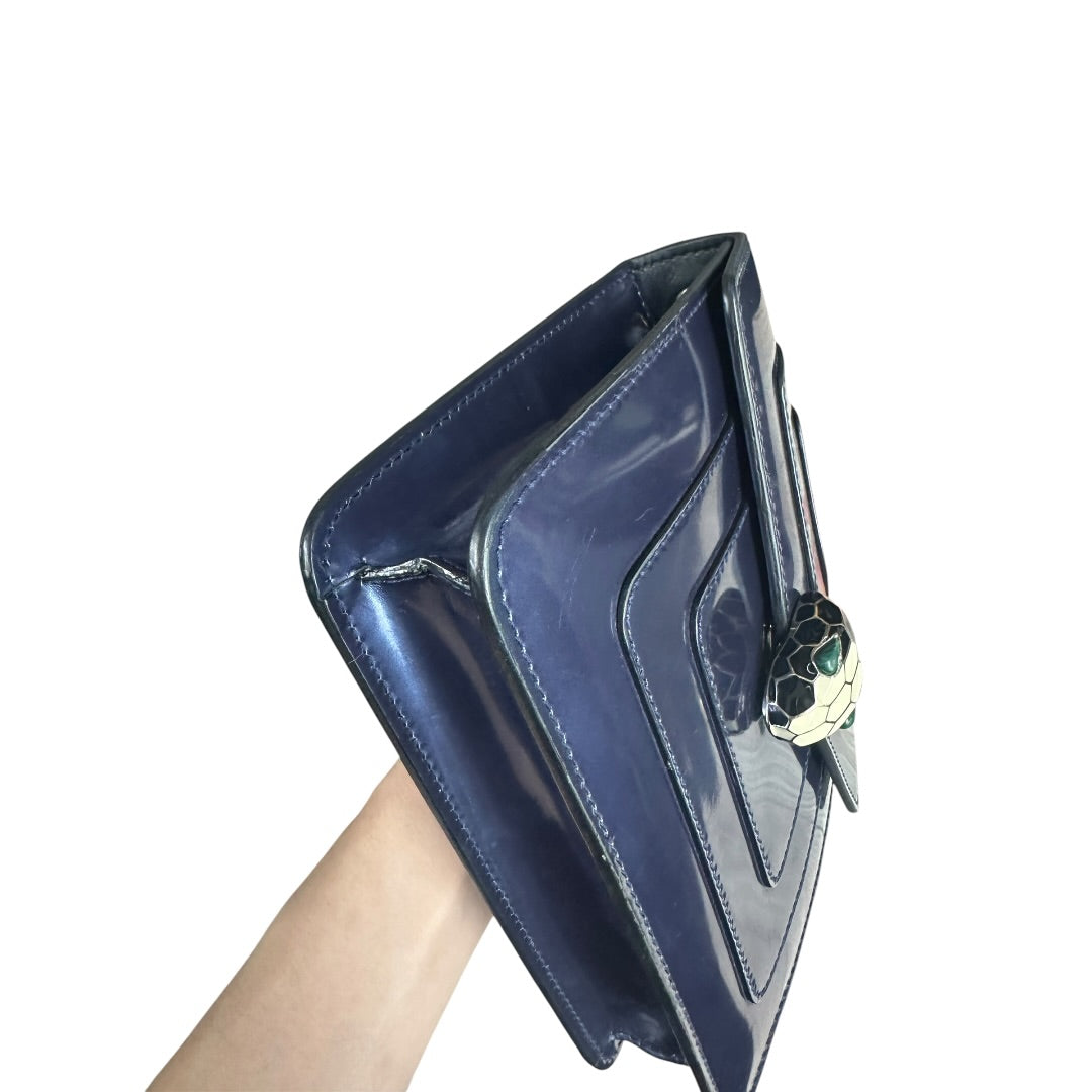 BVLGARI Metallic Calfskin Serpenti Forever Shoulder Bag Blue Light Gold Hardware BV66