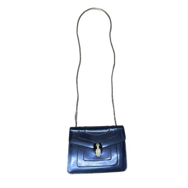 BVLGARI Metallic Calfskin Serpenti Forever Shoulder Bag Blue Light Gold Hardware BV66