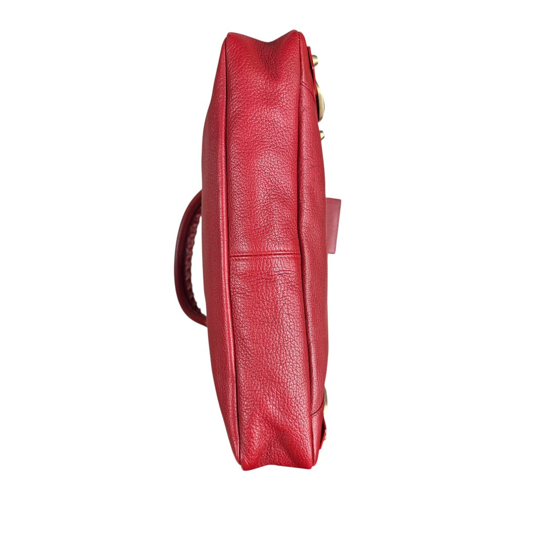 BALENCIAGA Leather City Handbag Red Gold Hardware BA46