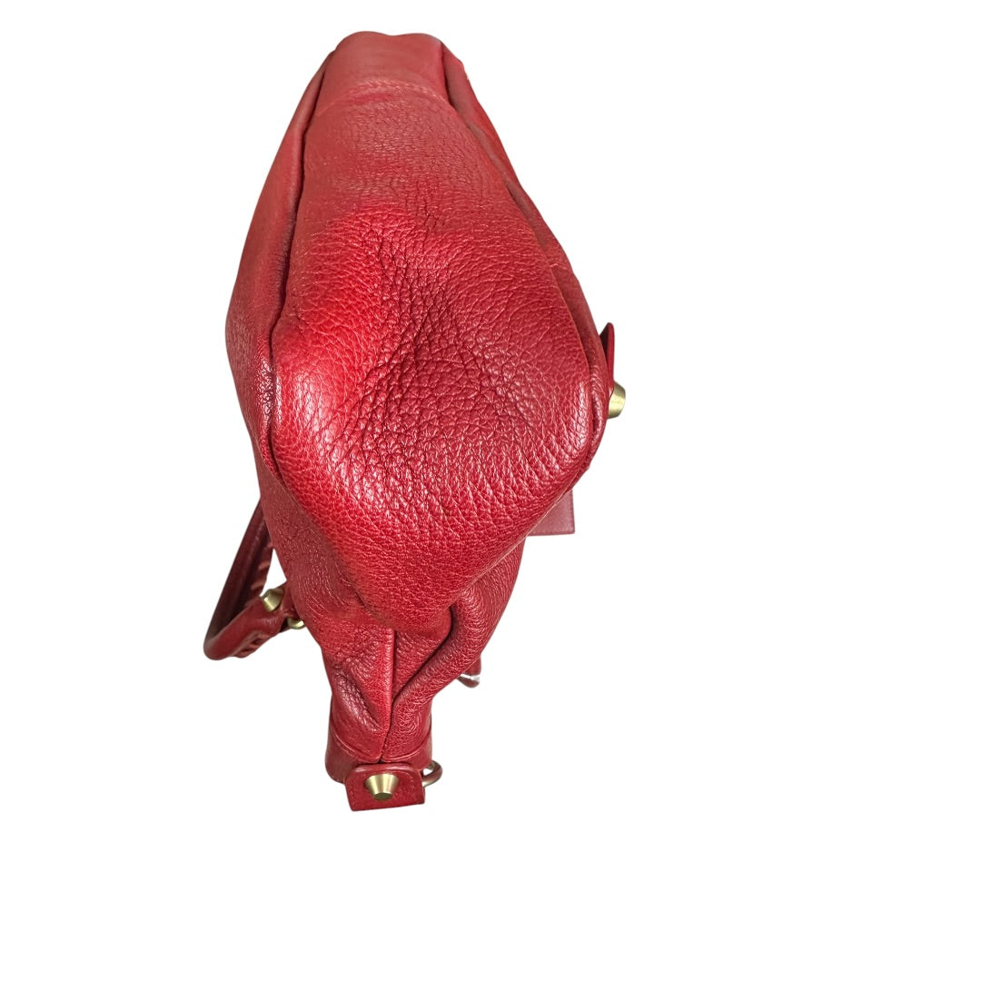 BALENCIAGA Leather City Handbag Red Gold Hardware BA46