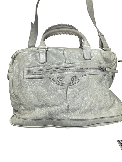BALENCIAGA Lambskin City 2Way Shoulder Bag Light Gray Silver Hardware BA47