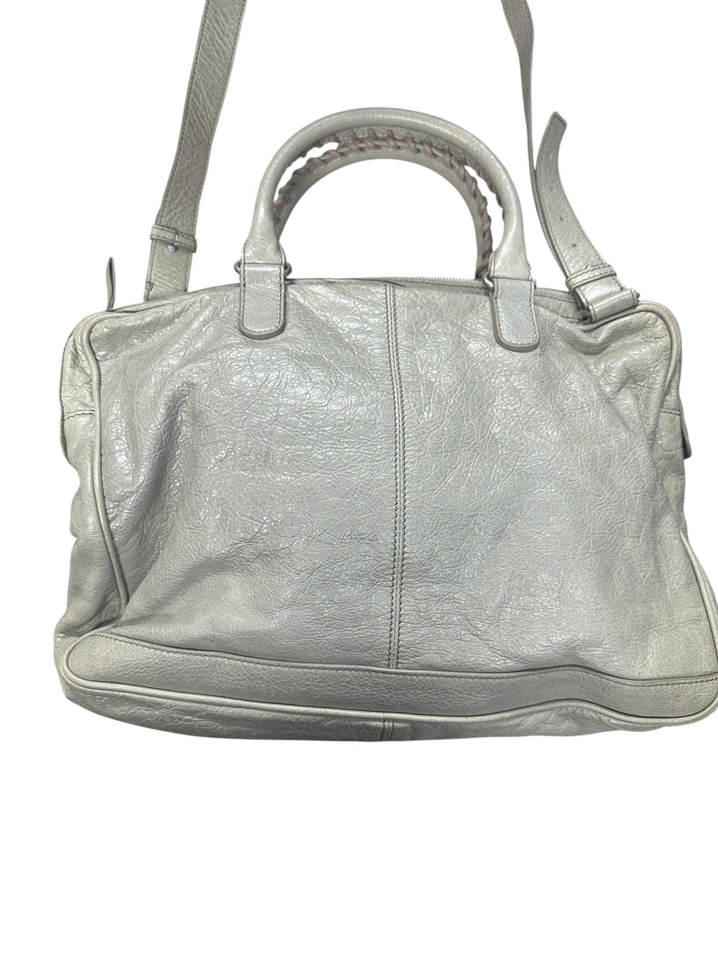 BALENCIAGA Lambskin City 2Way Shoulder Bag Light Gray Silver Hardware BA47