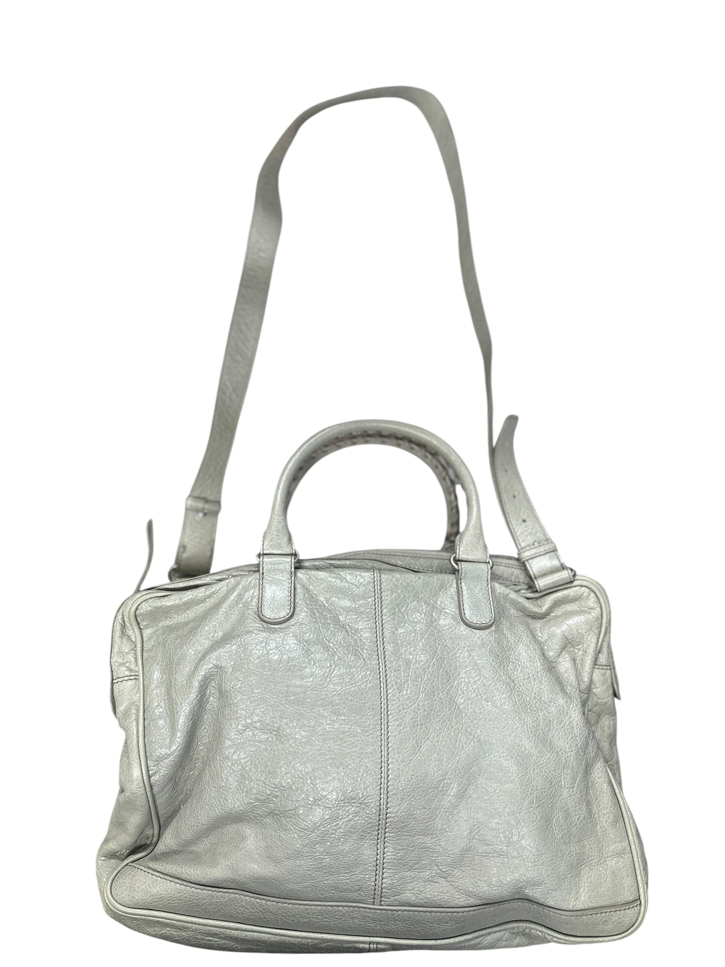 BALENCIAGA Lambskin City 2Way Shoulder Bag Light Gray Silver Hardware BA47