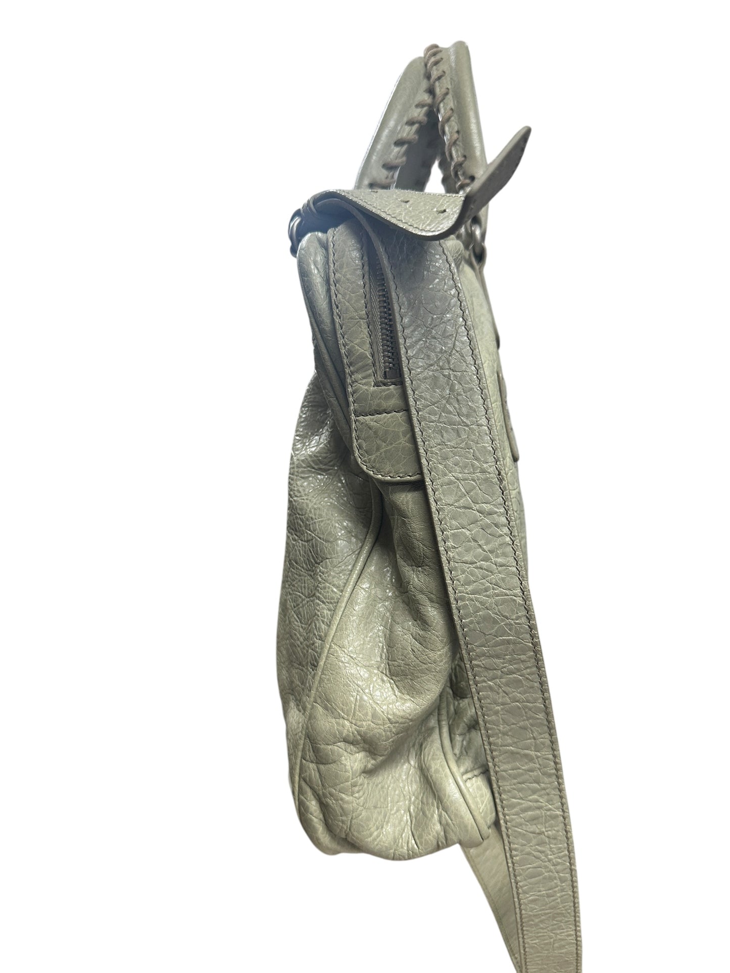 BALENCIAGA Lambskin City 2Way Shoulder Bag Light Gray Silver Hardware BA47