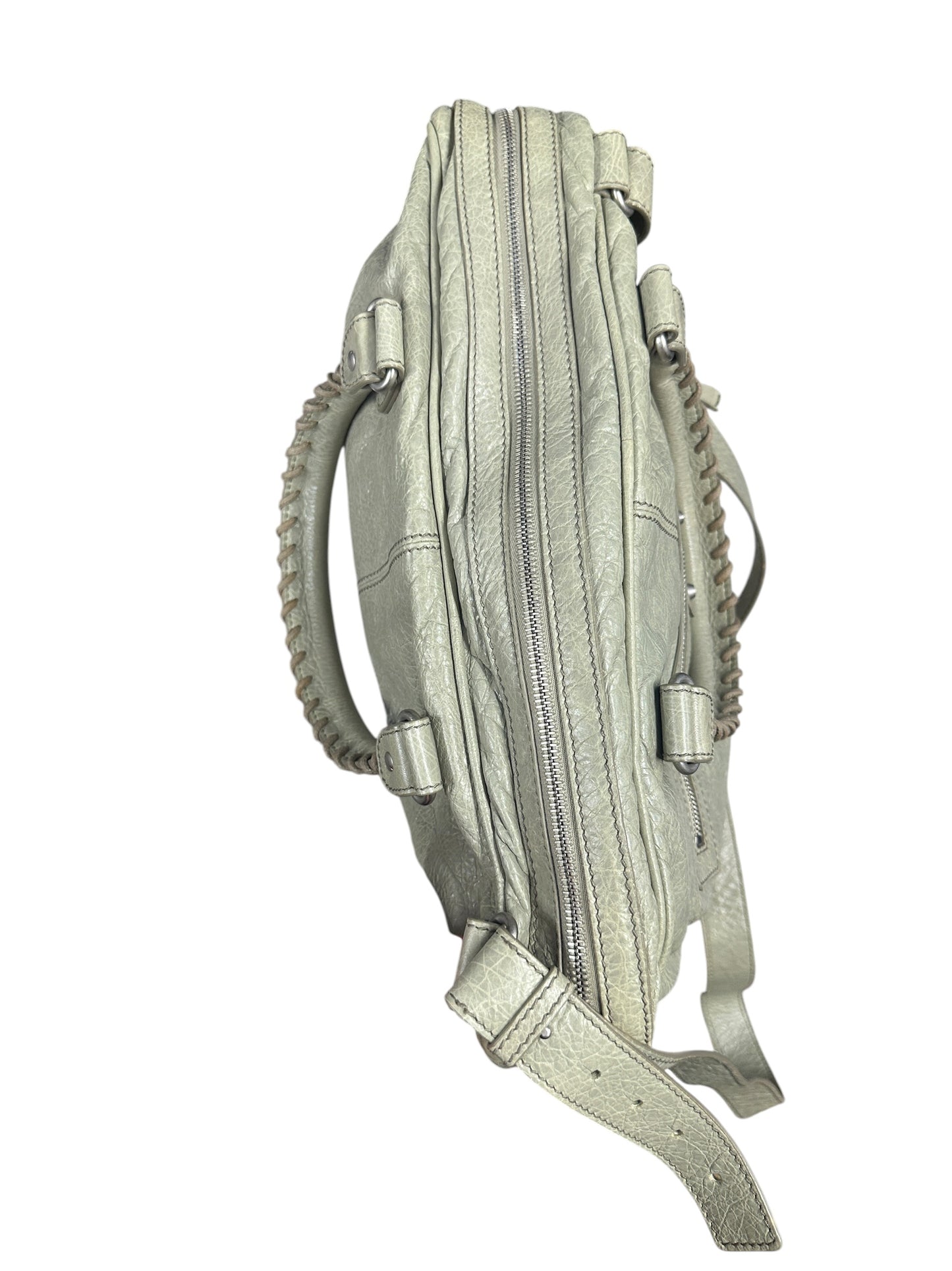 BALENCIAGA Lambskin City 2Way Shoulder Bag Light Gray Silver Hardware BA47