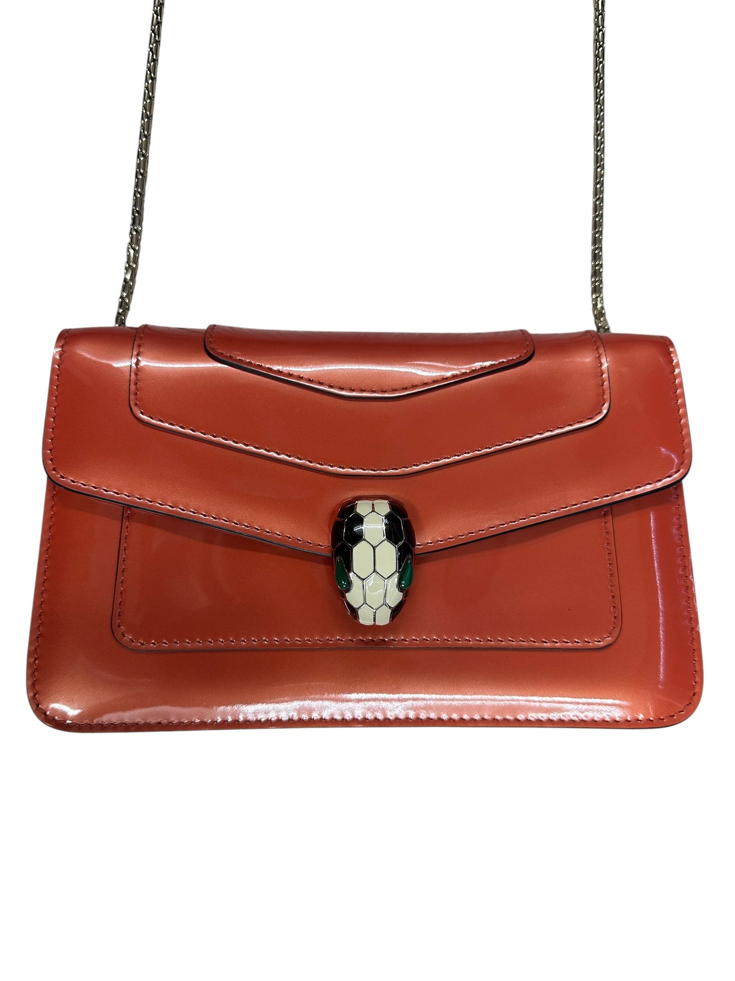 BVLGARI Leather Serpenti Forever Shoulder Bag Coral Orange Light Gold Hardware BV67