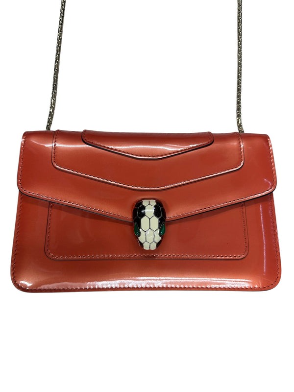 BVLGARI Leather Serpenti Forever Shoulder Bag Coral Orange Light Gold Hardware BV67