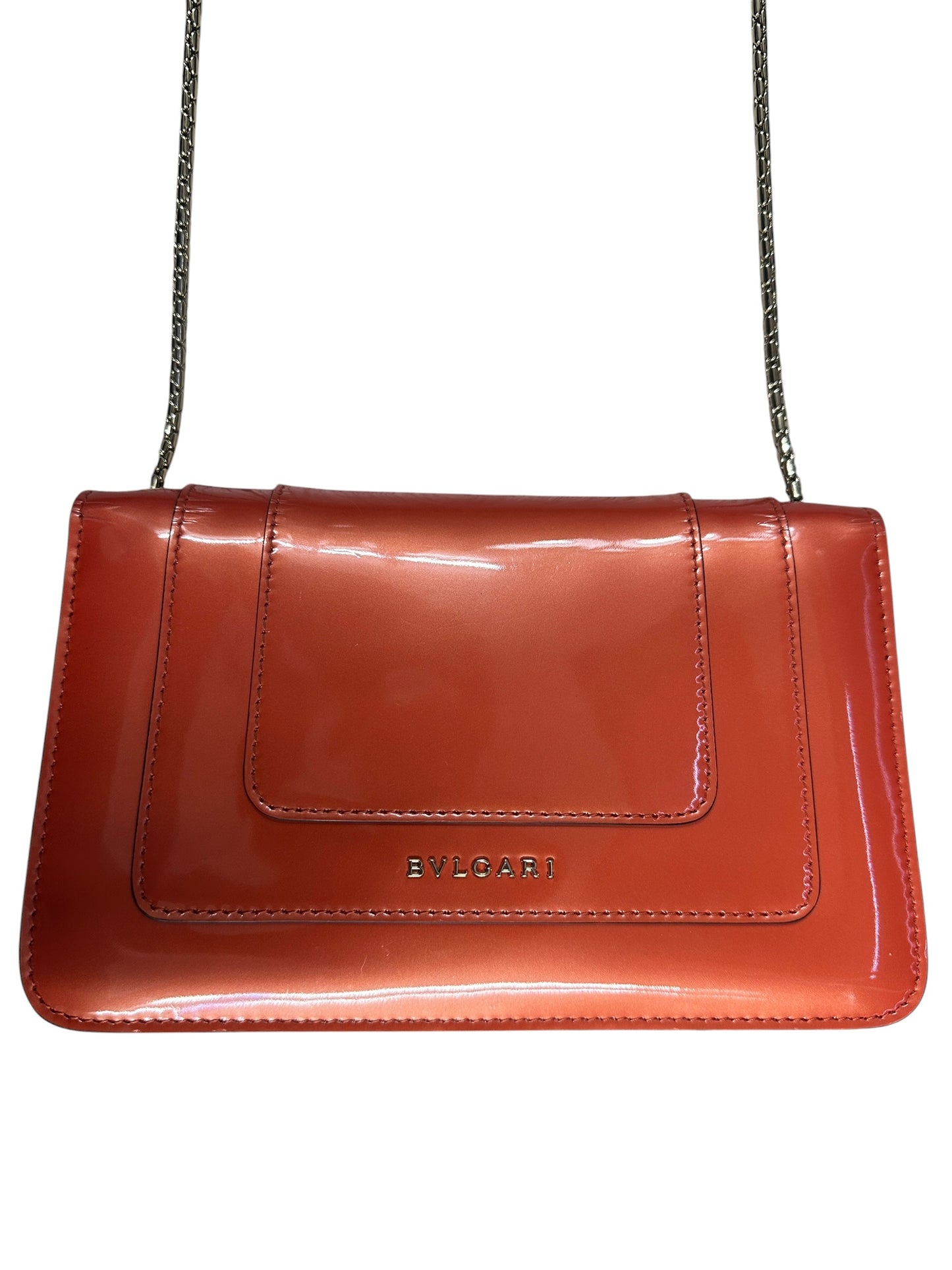 BVLGARI Leather Serpenti Forever Shoulder Bag Coral Orange Light Gold Hardware BV67
