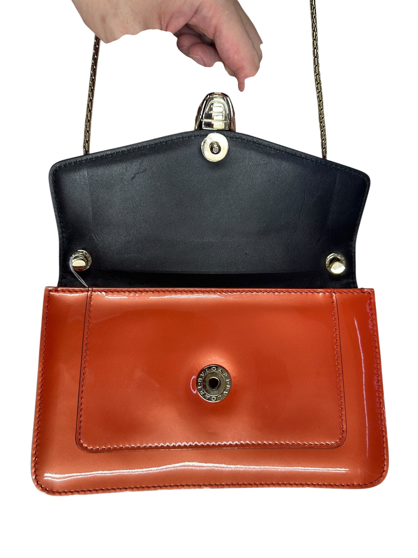 BVLGARI Leather Serpenti Forever Shoulder Bag Coral Orange Light Gold Hardware BV67