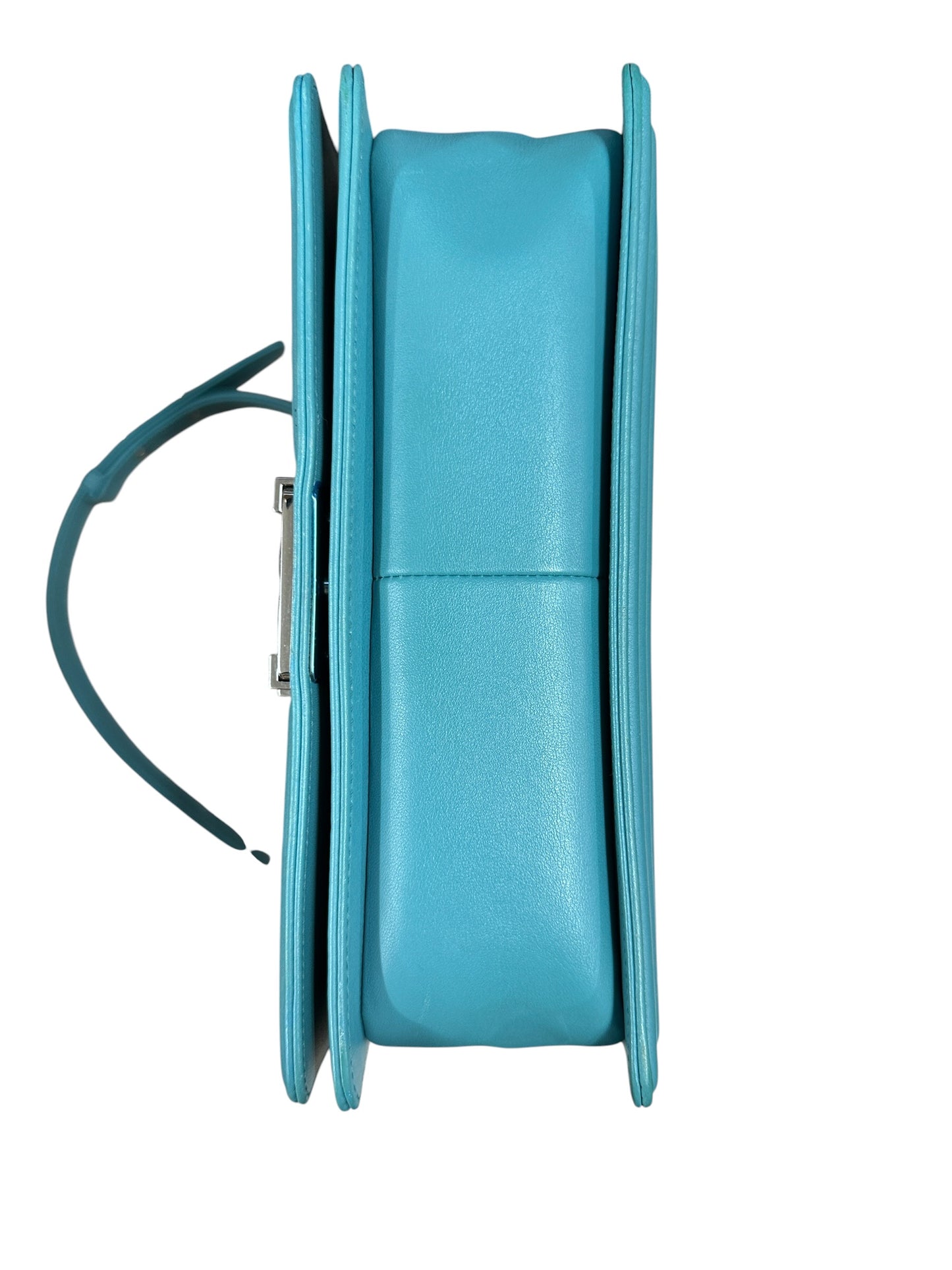 CHANEL Lambskin Boy Chanel 25 Shoulder Bag Turquoise Blue Silver Hardware CH2245