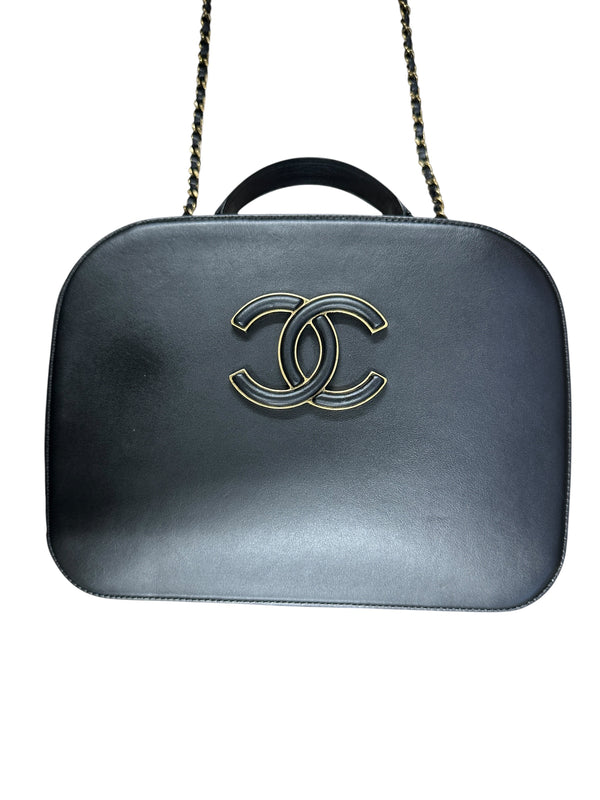CHANEL Calfskin Matelasse 24 Vanity Bag Black Gold Hardware CH2247