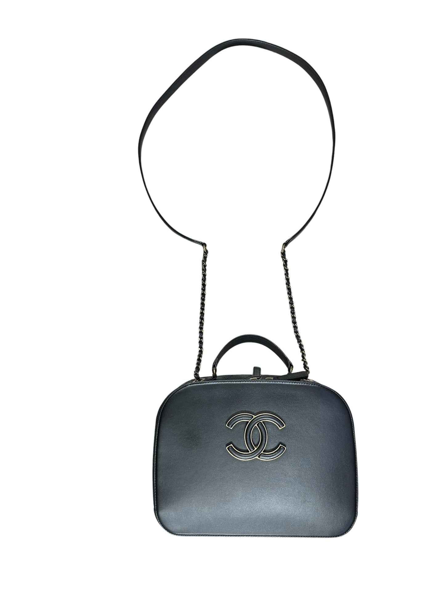 CHANEL Calfskin Matelasse 24 Vanity Bag Black Gold Hardware CH2247