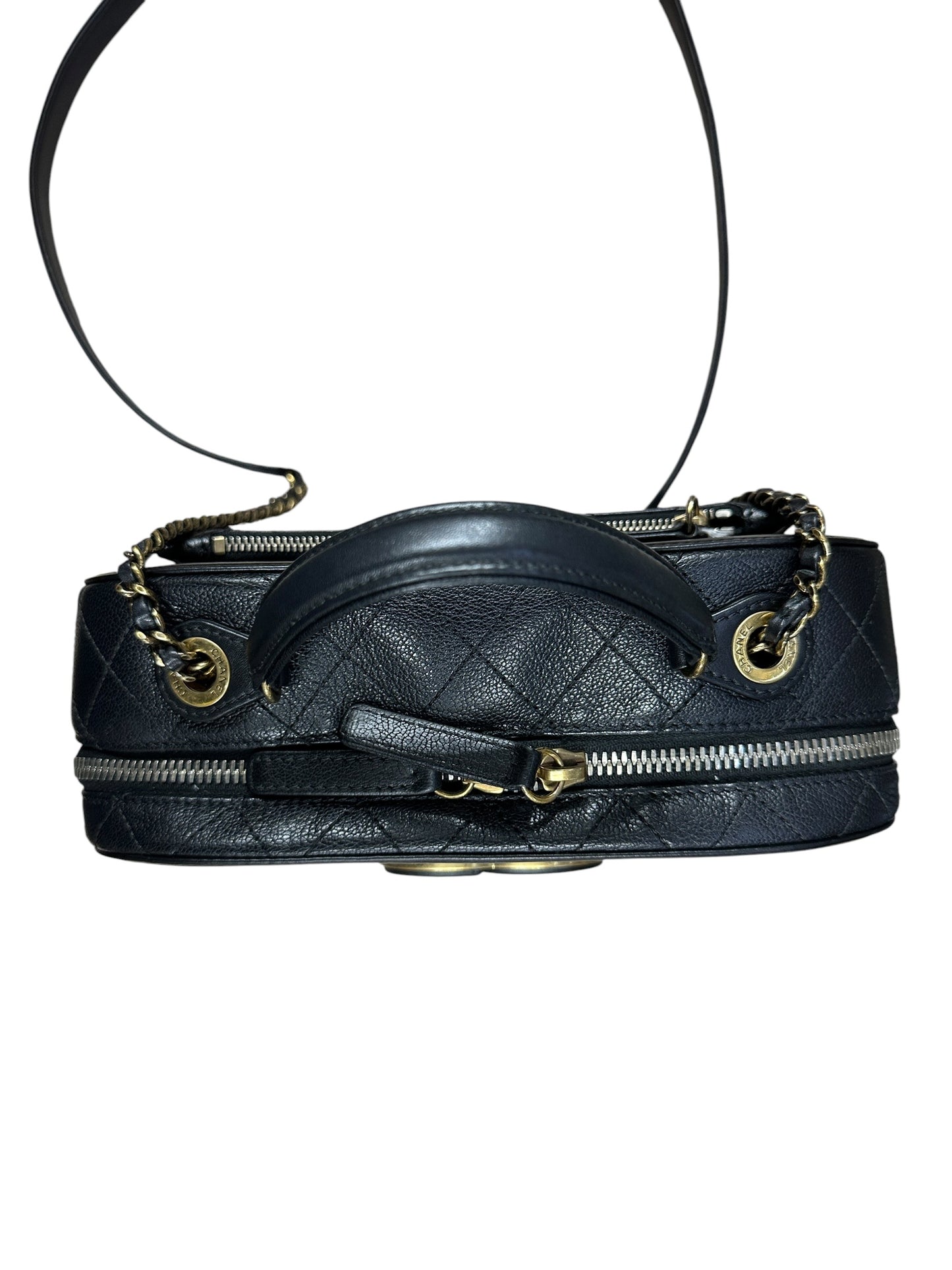CHANEL Calfskin Matelasse 24 Vanity Bag Black Gold Hardware CH2247