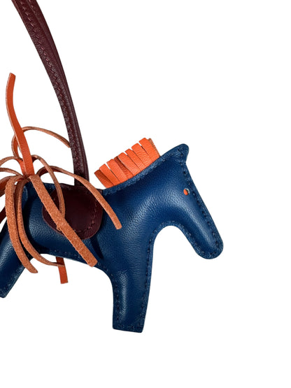 HERMES Lambskin Rodeo Bag Charm Navy/Orange/Wine HE486