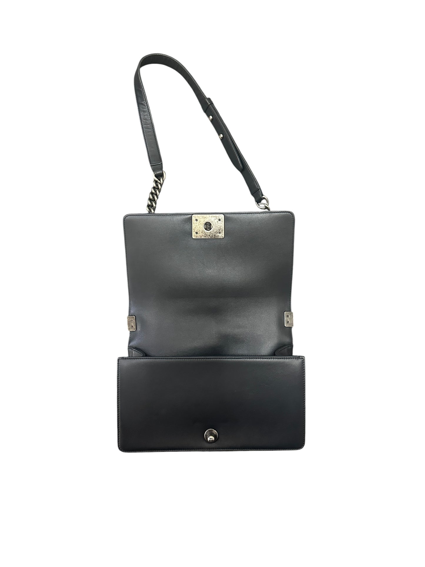 CHANEL Chevron Lambskin Boy Chanel Medium Shoulder Bag Black Ruthenium Hardware CH2249
