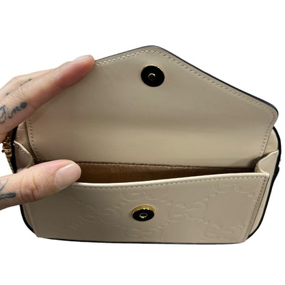 GUCCI Leather GG Matelassé Mini Bag Shoulder Bag Beige Gold Hardware NJ159