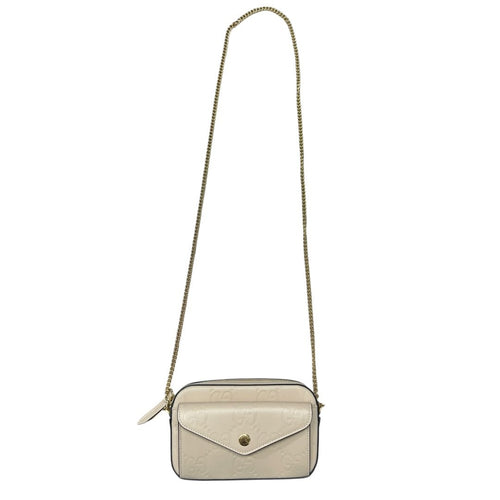 GUCCI Leather GG Matelassé Mini Bag Shoulder Bag Beige Gold Hardware NJ159