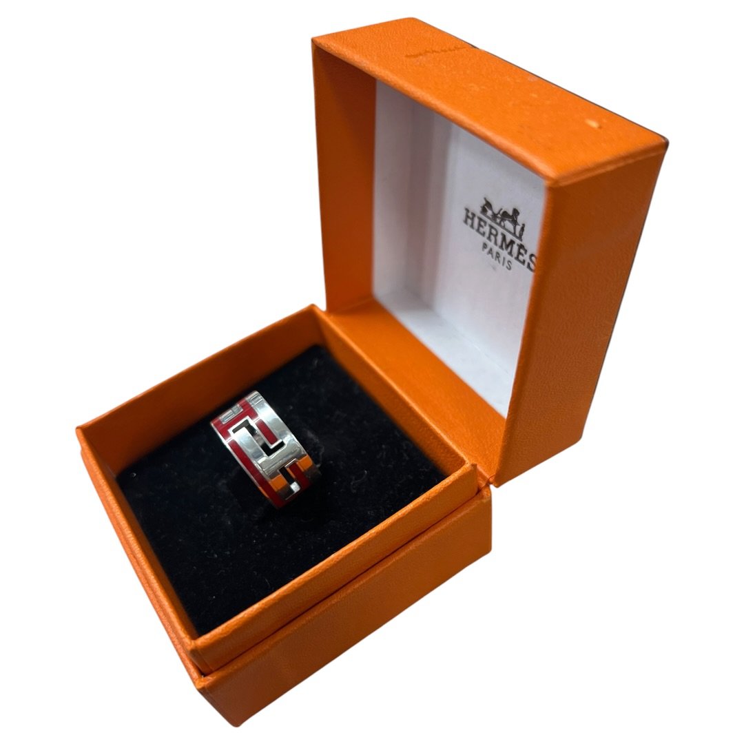 HERMES Silver, Enamel Eperon d'Or Silver, Red Silver Hardware NJ160