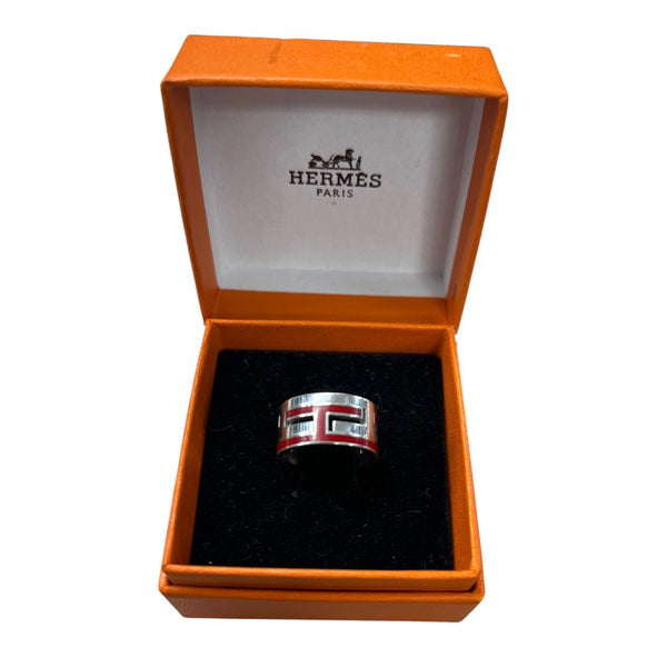 HERMES Silver, Enamel Eperon d'Or Silver, Red Silver Hardware NJ160