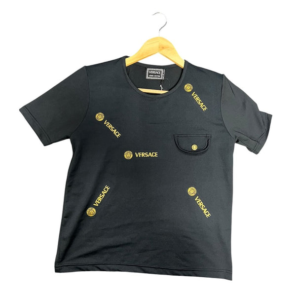VERSACE Cotton T-shirt Black Gold Hardware NJ152