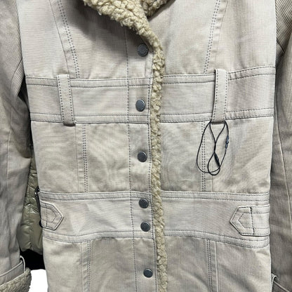 BURBERRY Corduroy Blue Label Corduroy Shearling Trim Coat Beige Silver Hardware NJ142