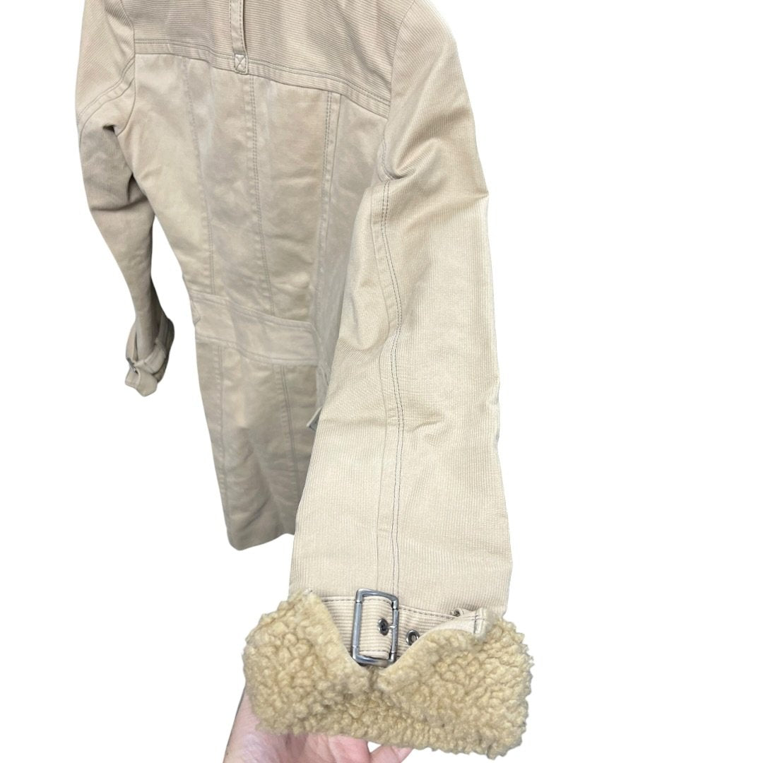 BURBERRY Corduroy Blue Label Corduroy Shearling Trim Coat Beige Silver Hardware NJ142