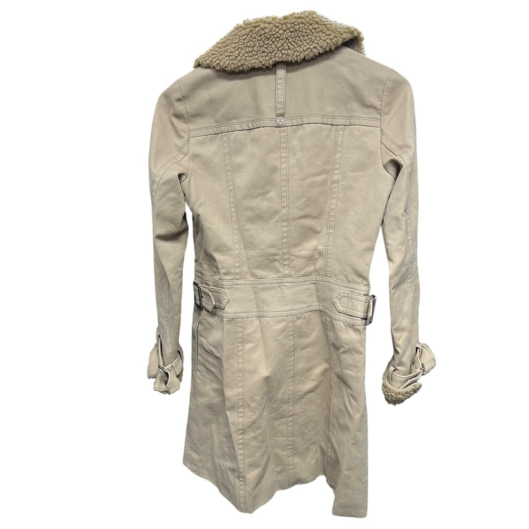 BURBERRY Corduroy Blue Label Corduroy Shearling Trim Coat Beige Silver Hardware NJ142