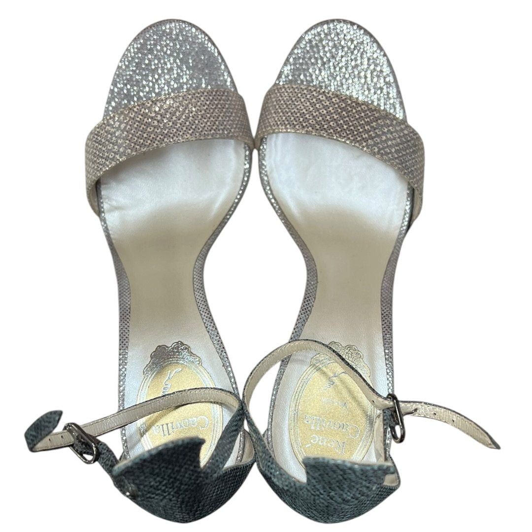 RENE CAOVILLA Glitter Platform Ankle Strap Sandals Silver Silver-tone Hardware NJ129