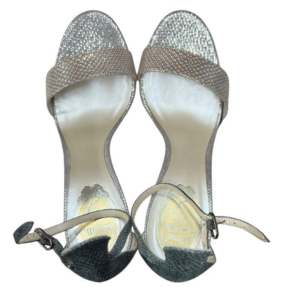 RENE CAOVILLA Glitter Platform Ankle Strap Sandals Silver Silver-tone Hardware NJ129