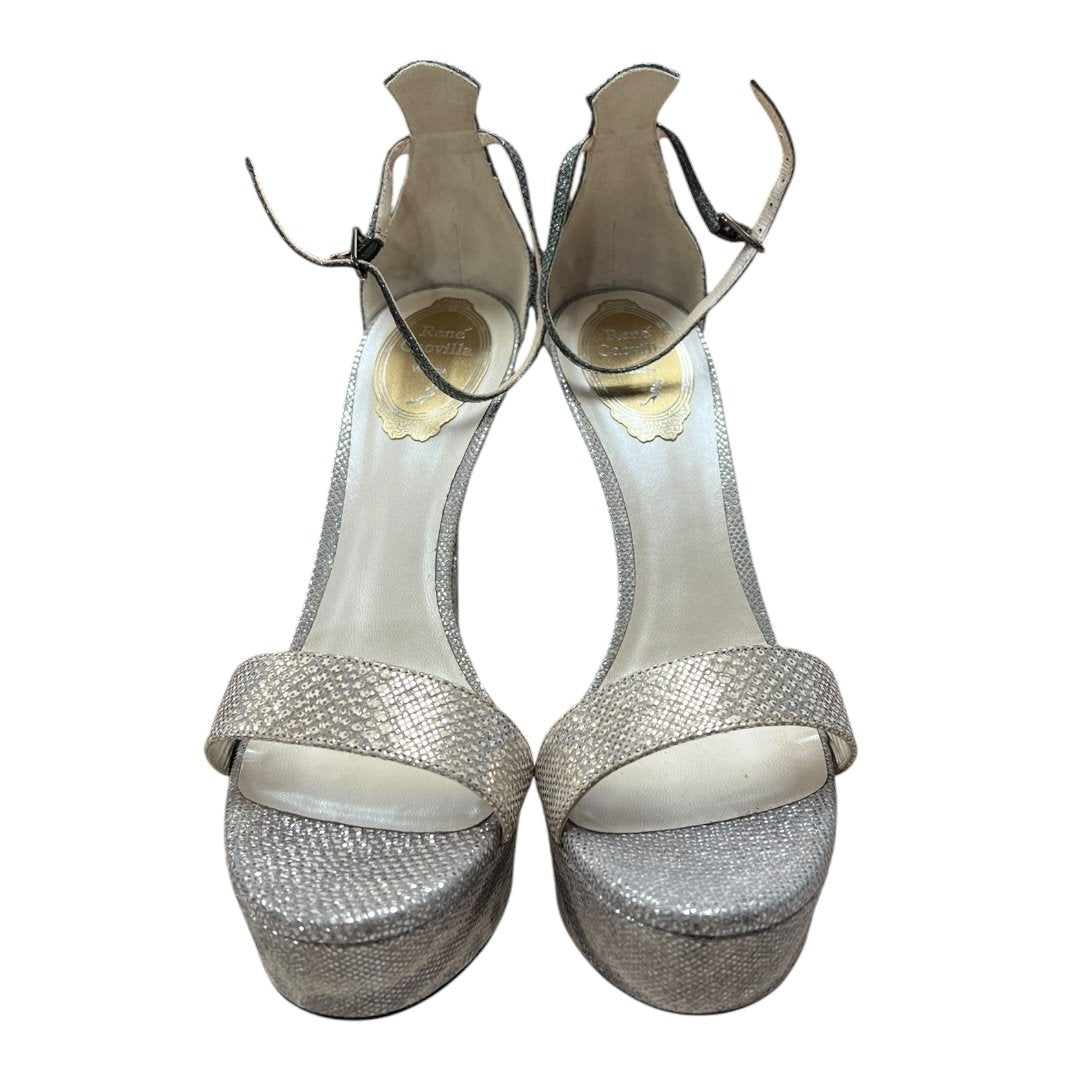 RENE CAOVILLA Glitter Platform Ankle Strap Sandals Silver Silver-tone Hardware NJ129