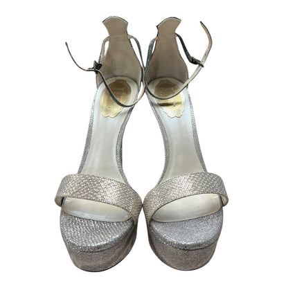 RENE CAOVILLA Glitter Platform Ankle Strap Sandals Silver Silver-tone Hardware NJ129