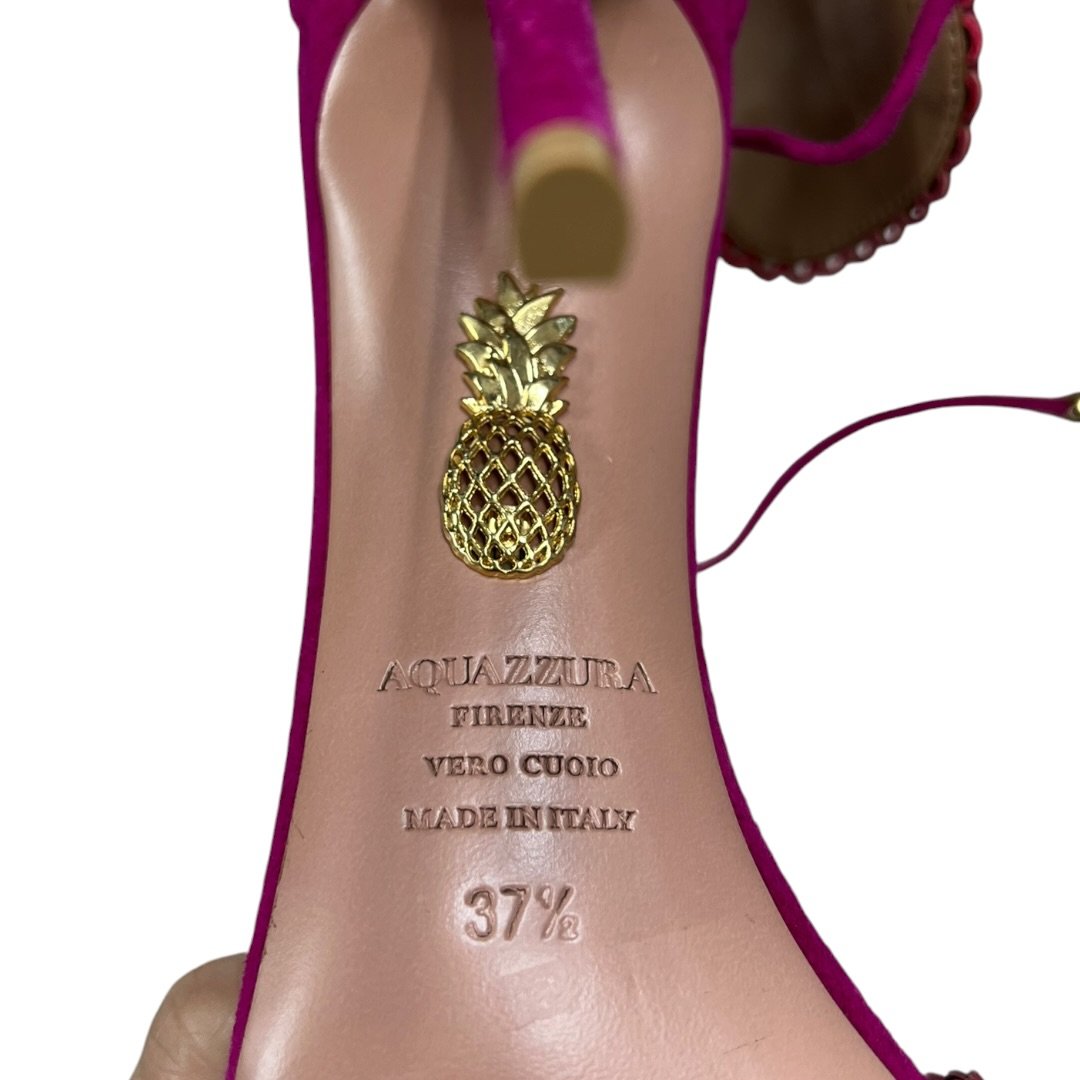 AQUAZZURA Suede Fuchsia, Multi-color embroidery Gold Hardware NJ127