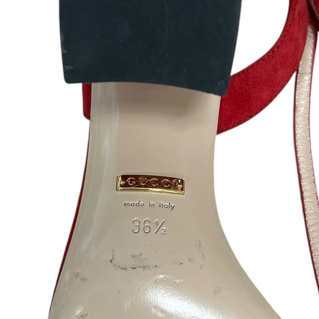 GUCCI Suede Marmont Double G Suede Sandals Red Gold Hardware NJ140