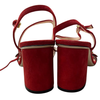 GUCCI Suede Marmont Double G Suede Sandals Red Gold Hardware NJ140